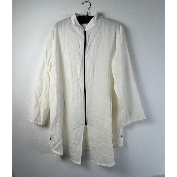 Fridaze Tops - Fridaze Linen Redefined Mandarin Collar Side Button Zippered Tunic Size XL White